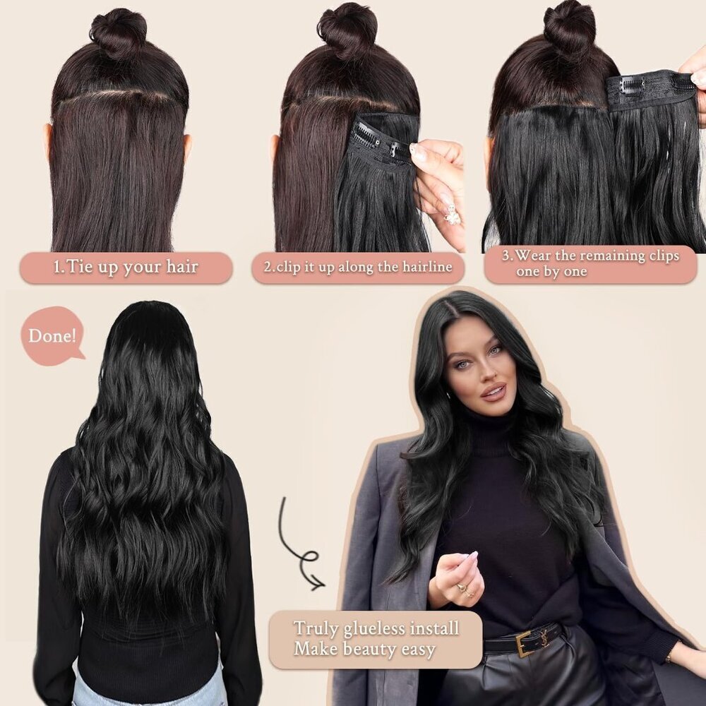 Long Wavy Clip in Hair Extensions Synthetic 22 Inch Dark Red Burgundy Women - Picture 5 of 8